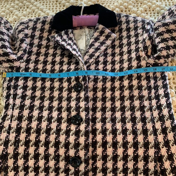 SOLD! Lovely houndstooth overcoat dress coat wool blend tweed black white pink 4 - Picture 13 of 15